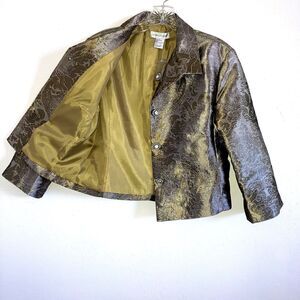 NEWPORT NEWS 8 Gold Bronze Lame’ Brocade Lined Rhinestone Button Jacket Over Top